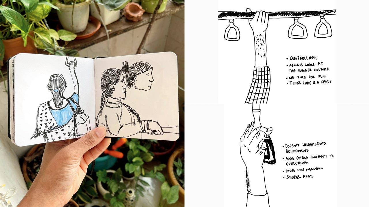 Chatterjee’s latest sketches list personality types based on how commuters hold handles in Mumbai’s local trains