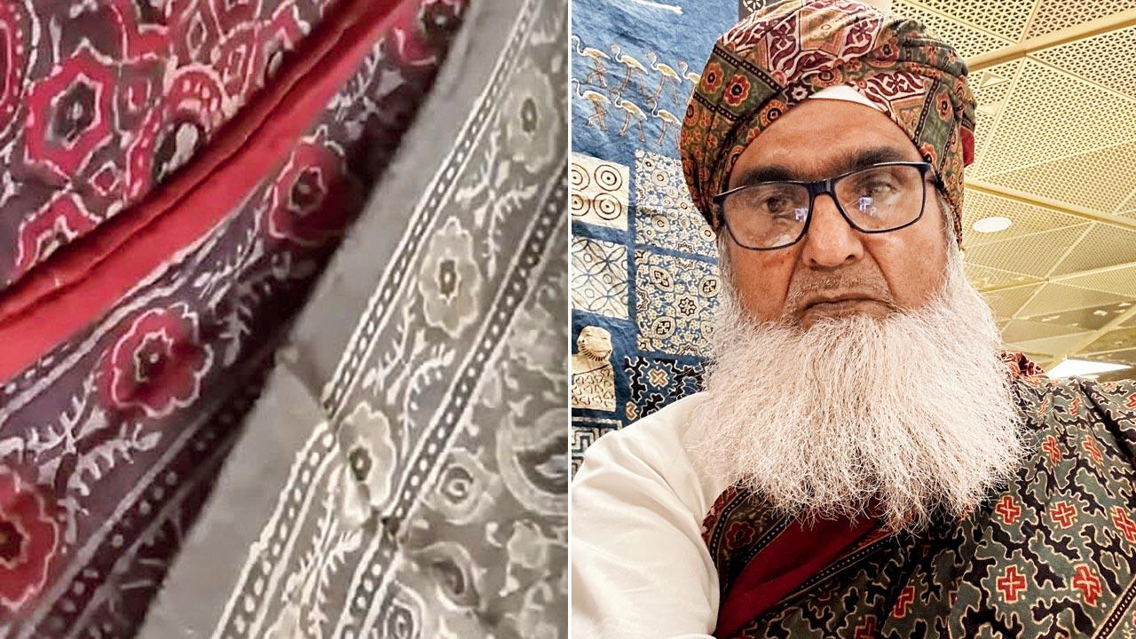  Close-up of the Ajrakh form of block printing. Pic Courtesy/Youtube; (right) Dr Ismail Mohammed Khatri 
