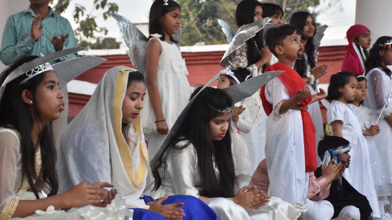 Children take part in a program on Easter Sunday, in Moradabad. Photo Courtesy: PTI