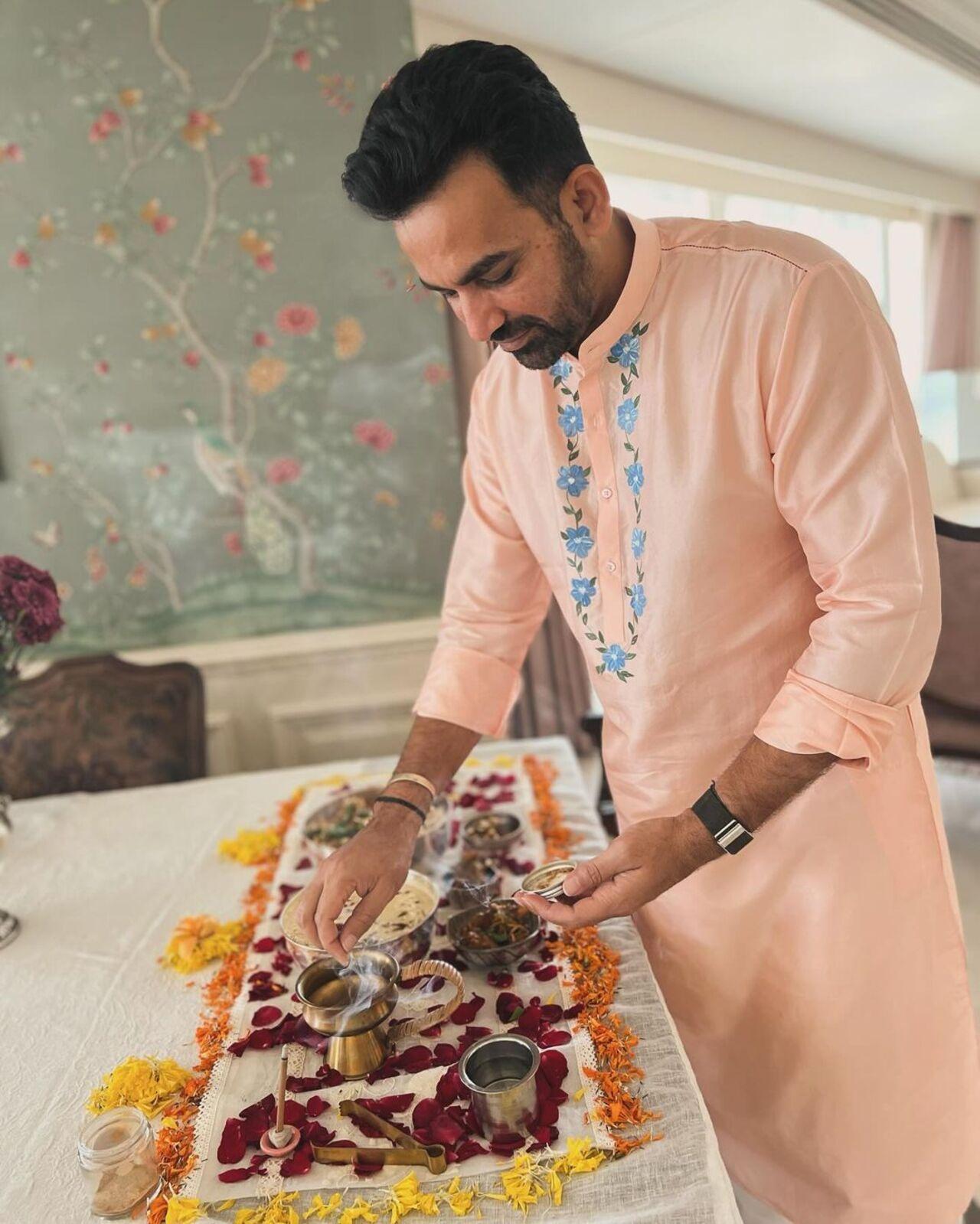 Dressed in traditionals, the couple shared pictures from their celebration at home