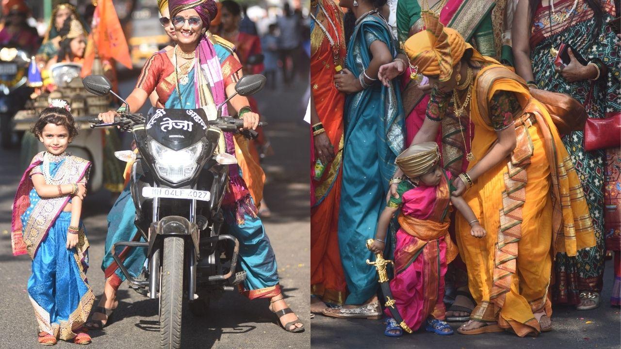 Like mother like daughter? These little girls stole the show here by not just draping the nauvari saree but also accessorising it gajra (garland), sword and turban. (Mid-day Photo/Sameer Markande)