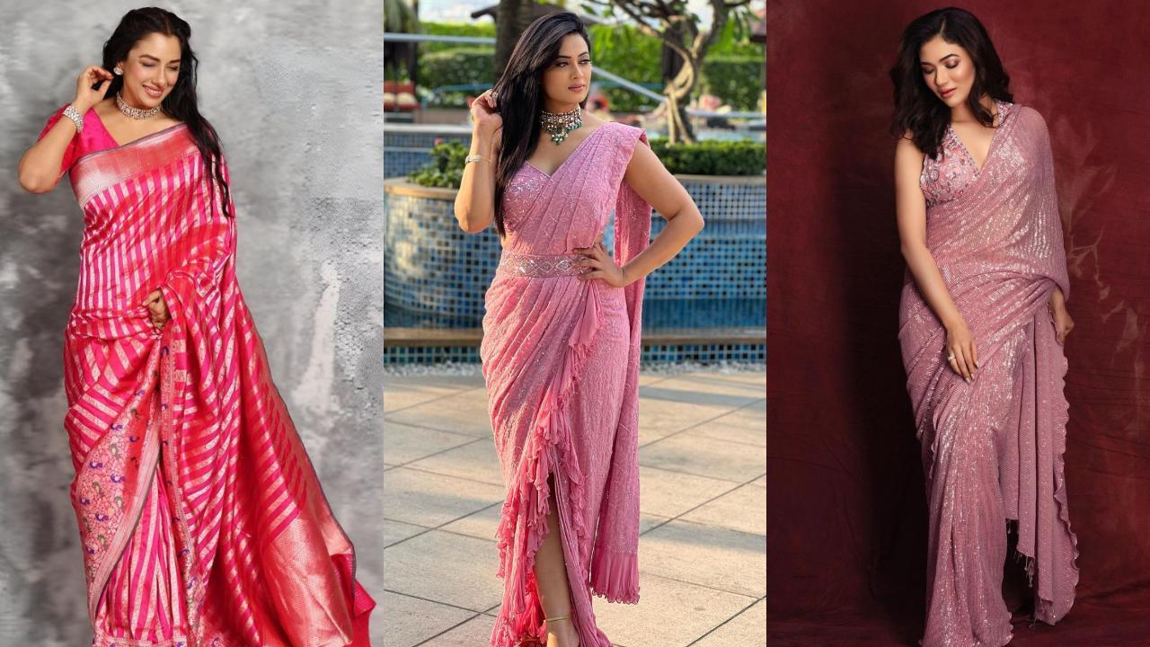 Actresses in pink saree