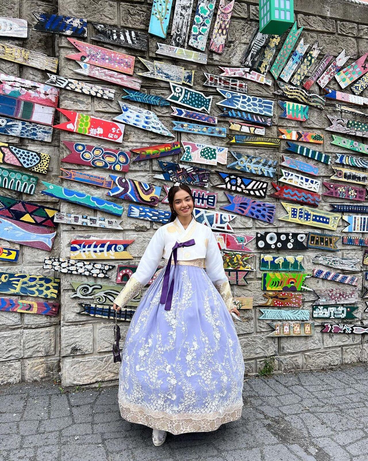 A hanbok is traditional style of clothing, which comprises long high-waisted skirts, worn during formal occasions. 