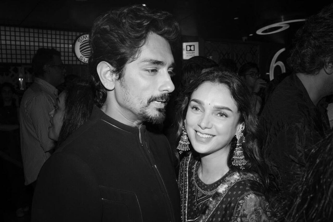 Newly engaged couple Siddharth and Aditi Rao Hydari were all smiles as they were photographed together. 