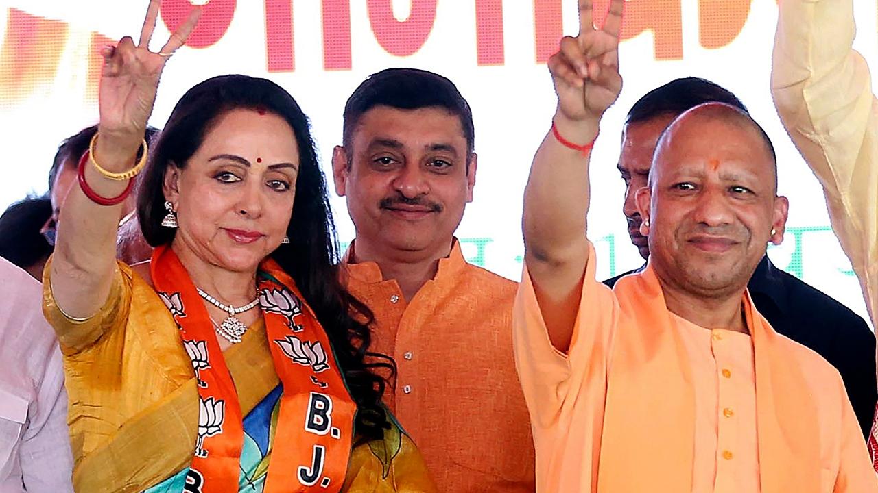 A public gathering was help along with Uttar Pradesh chief minister Yogi Adityanath after Hema Malini filed her nomination papers
