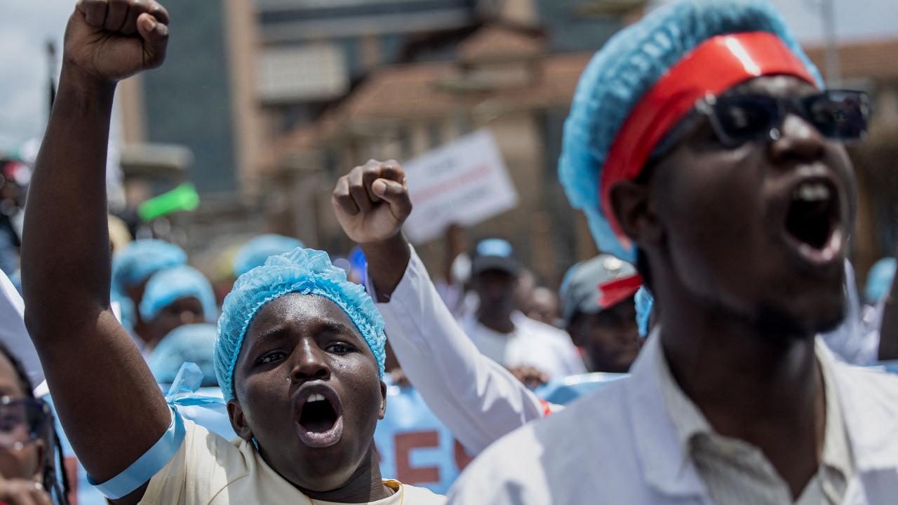 Hundreds of doctors joined a demonstration in the streets of the Kenya as a nationwide strike by medics neared its fourth week