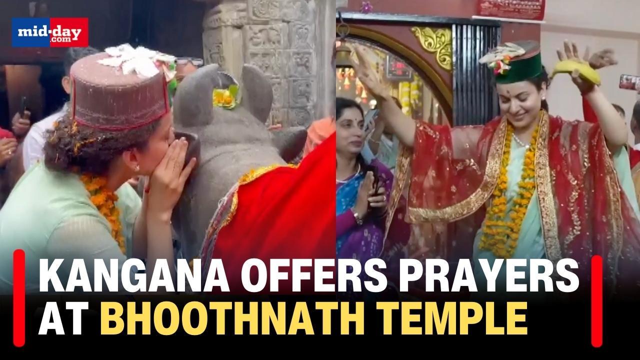 BJP LS candidate Kangana Ranaut visits Bhootnath Temple in Mandi