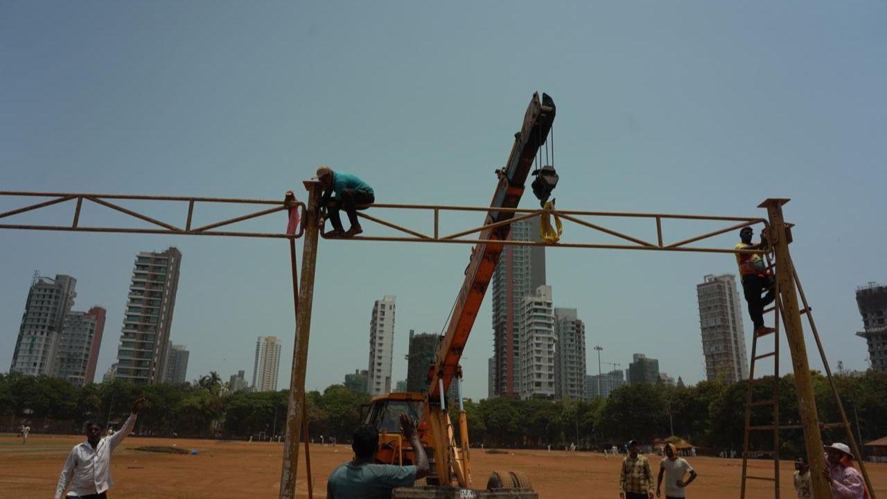 IN PHOTOS: Preparations underway at Dadar`s Shivaji Park for Maharashtra Day