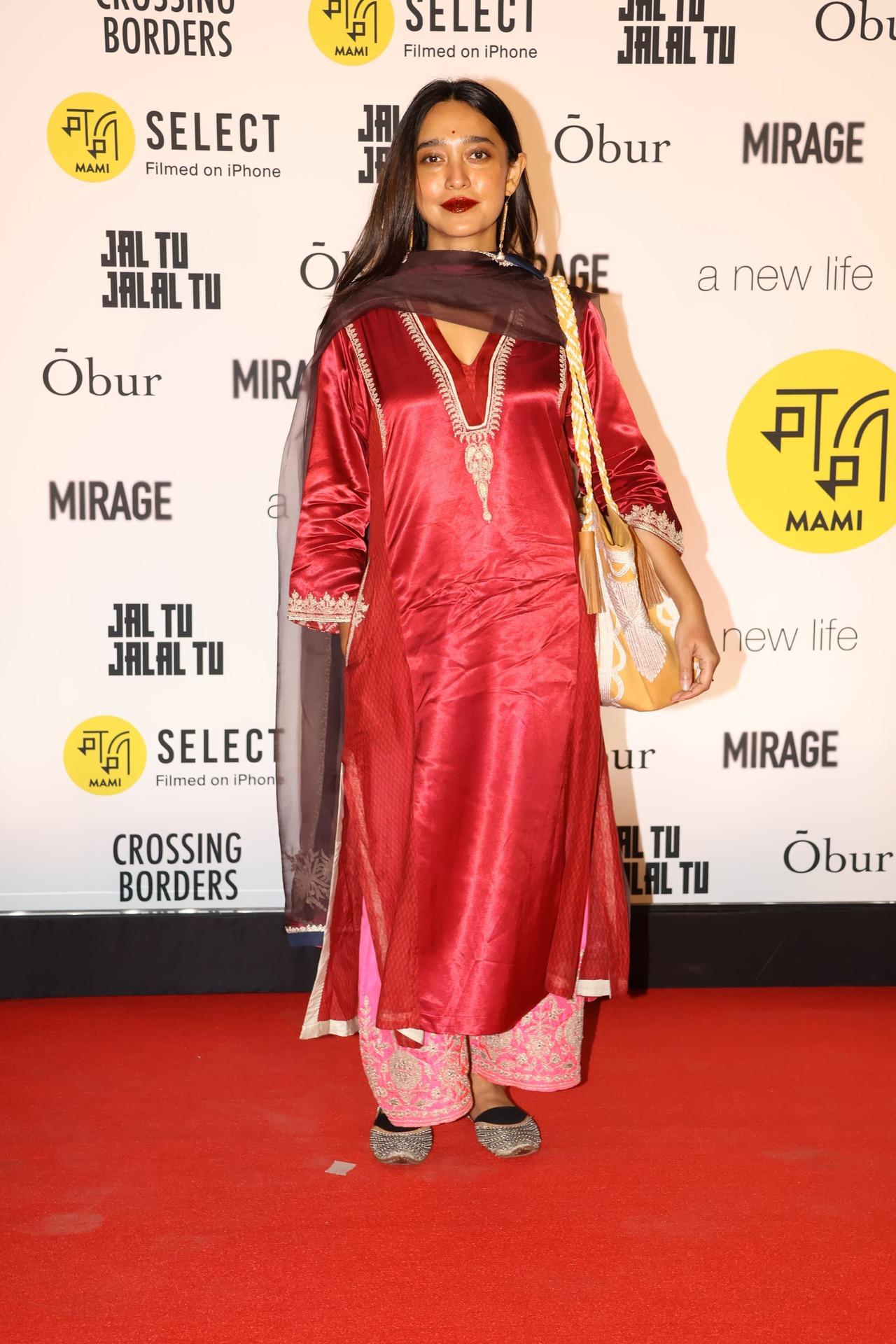 Actress Sayani Gupta looked bespoke in a satin kurta paired with printed pants. 