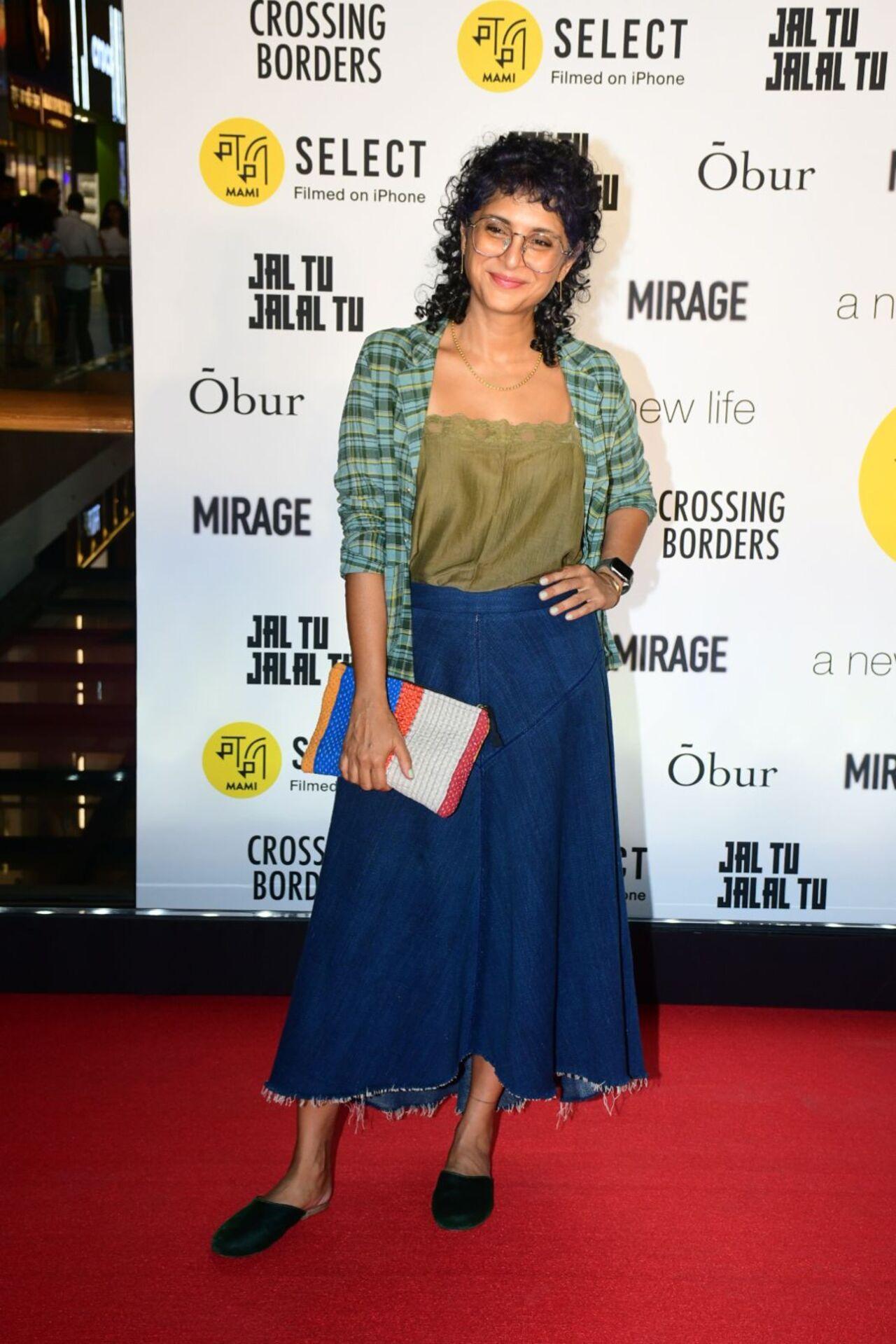 'Laapataa Ladies' director Kiran Rao kept it chic in an olive green top, denim skirt, and a flannel shirt. 