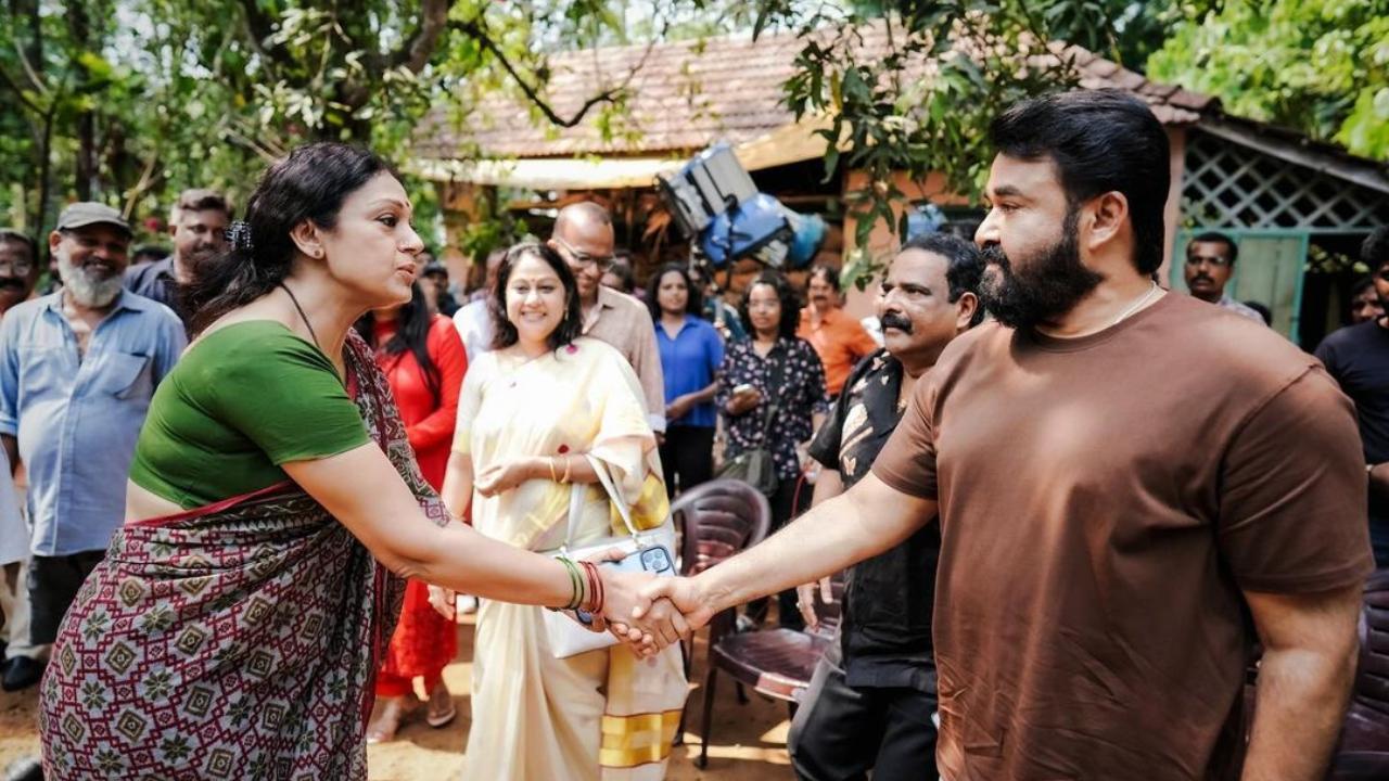 Mohanlal shares picture with Shobana on set as they reunite for their 56th film 