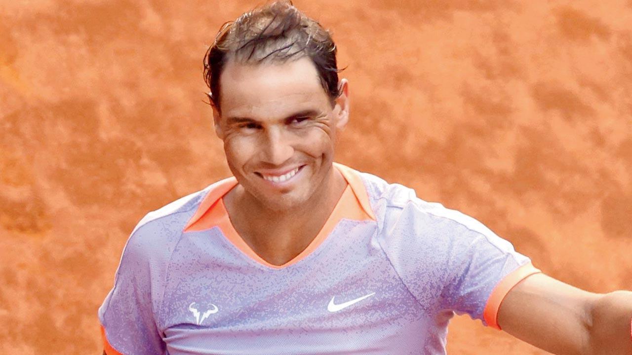 Rafael Nadal celebrates after defeating teen Darwin Blanch in Madrid on Thursday. Pic/AFP