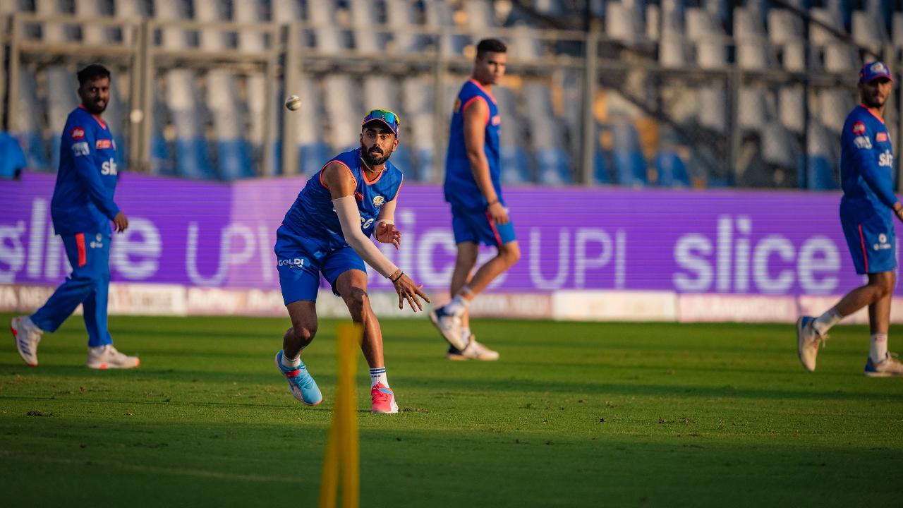 Naman Dhir, a quality batsman in the top order of the batting lineup was seen fielding during the Mumbai Indians' practice session
