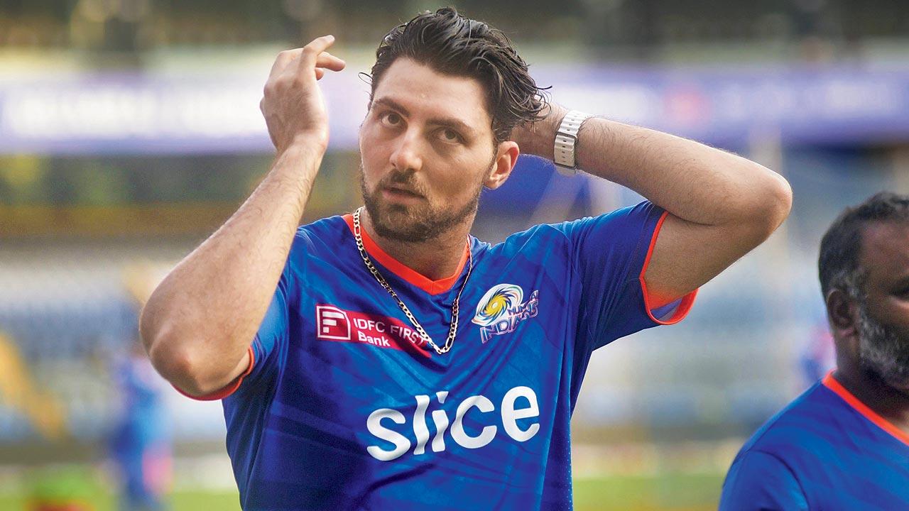 MI’s Tim David at Wankhede yesterday. Pic/Atul Kamble
