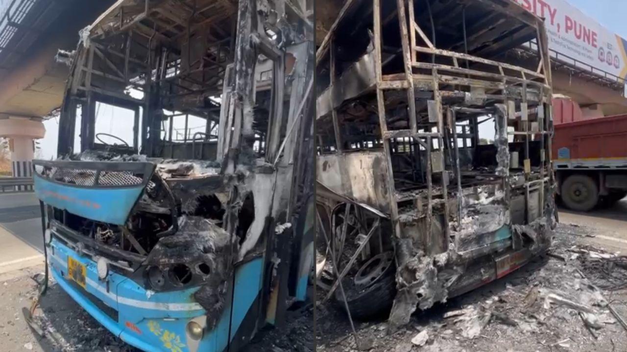 Maharashtra: Narrow escape for 36 passengers as pvt bus bursts into flames on Mumbai-Pune Expressway