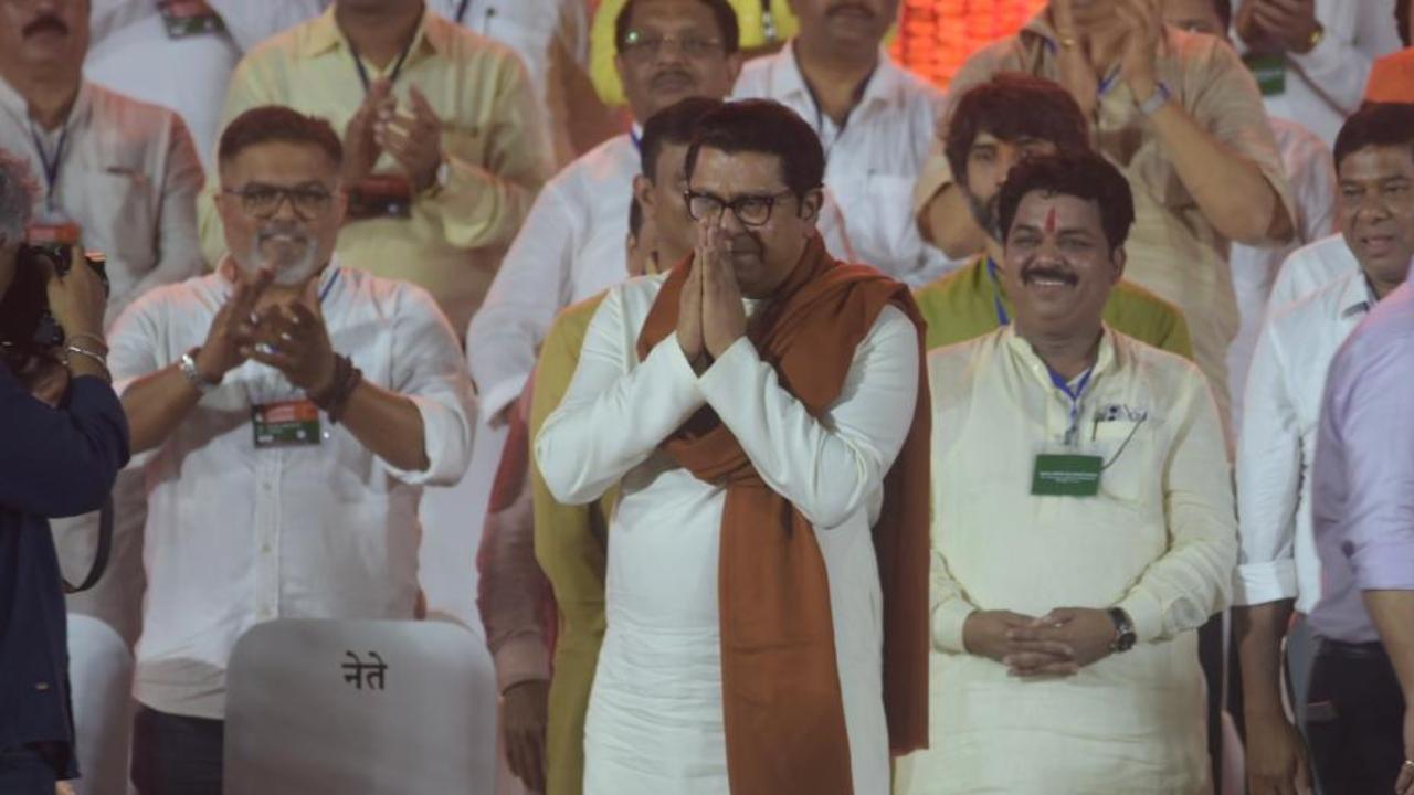 Raj Thackeray at Shivaji Park rally on Tuesday. Pic/Ashish Rane