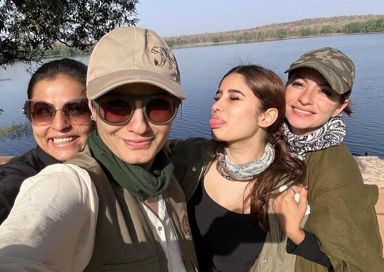 The actress was accompanied by her daughters Rasha, Pooja and Chhaya for a safari adventure