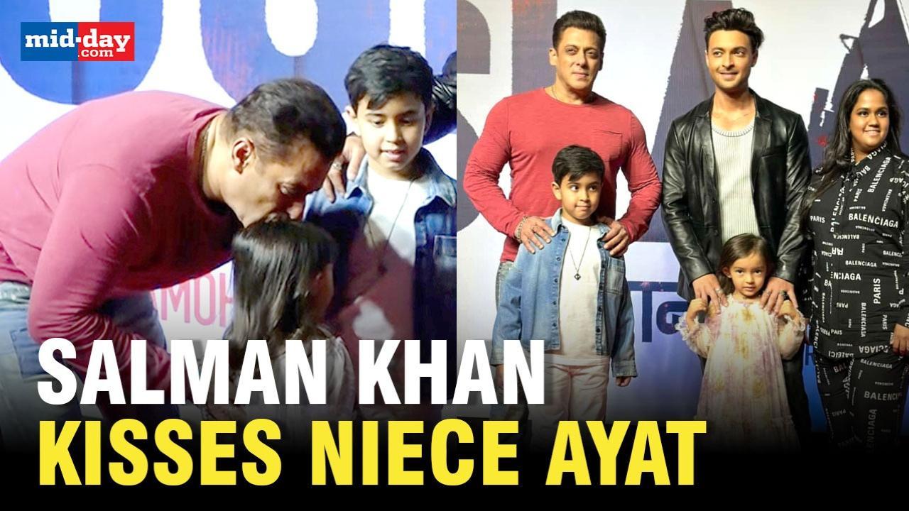 Salman Khan Kisses Aayush Sharma's Kids at 'Ruslaan' Premiere