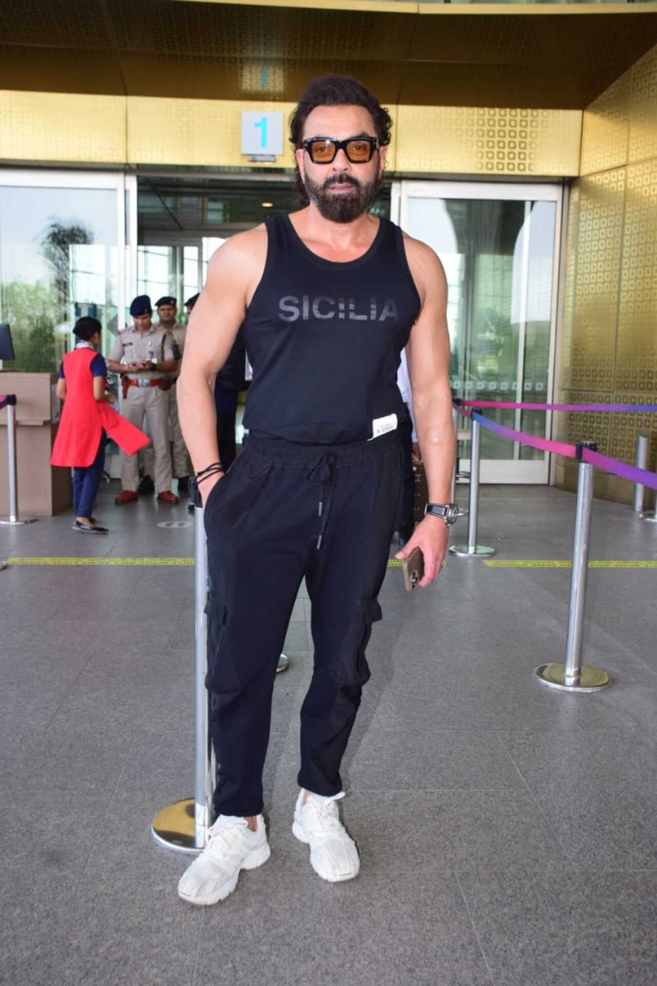 Bobby Deol was spotted in a black casual attire for his flight