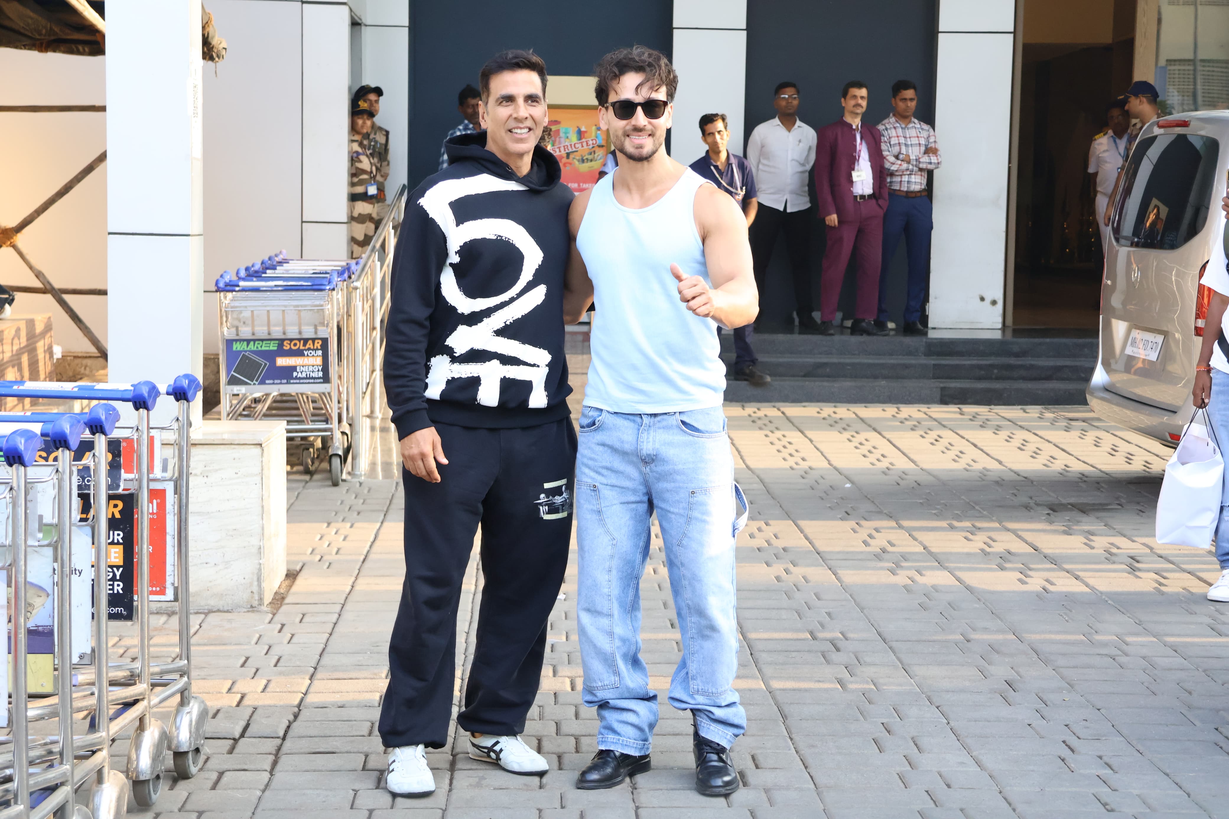 Akshay Kumar and Tiger Shroff arrived at the private Kalina airport looking like an inseparable duo 