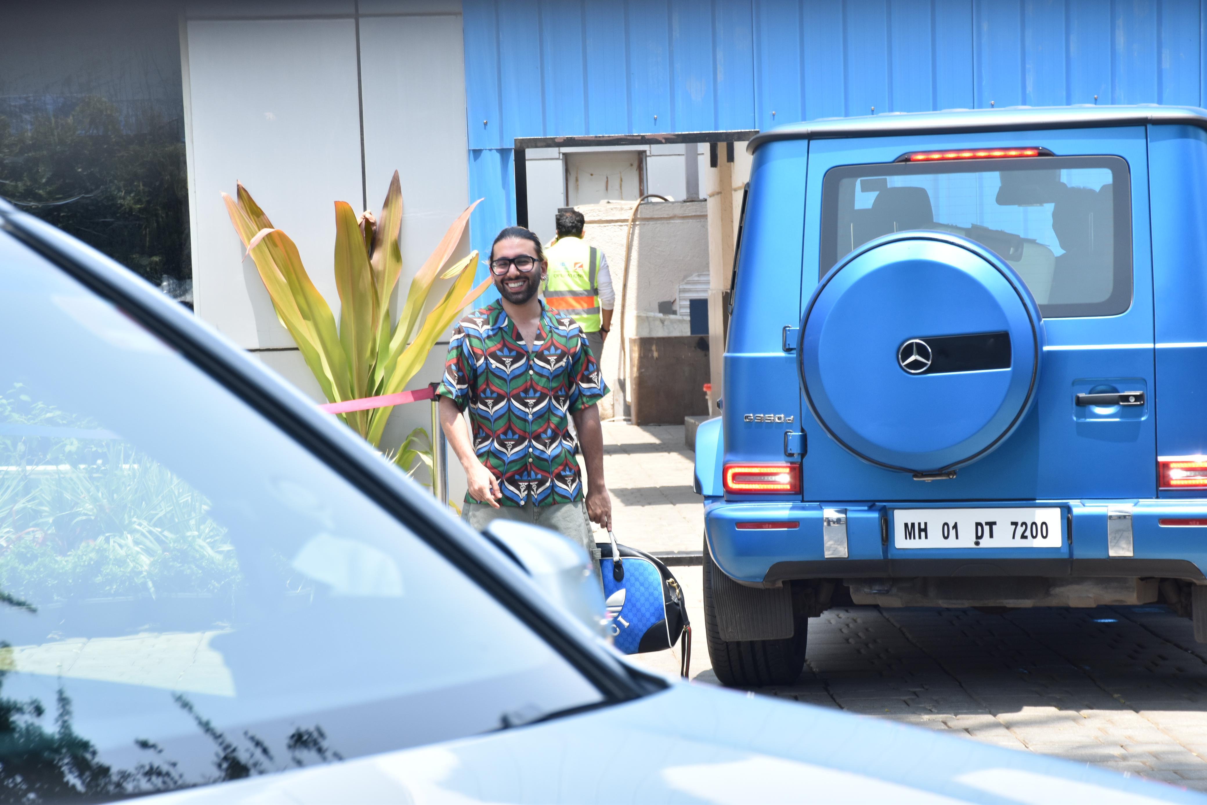 Orry and his signature blue wagon were spotted in Mumbai today