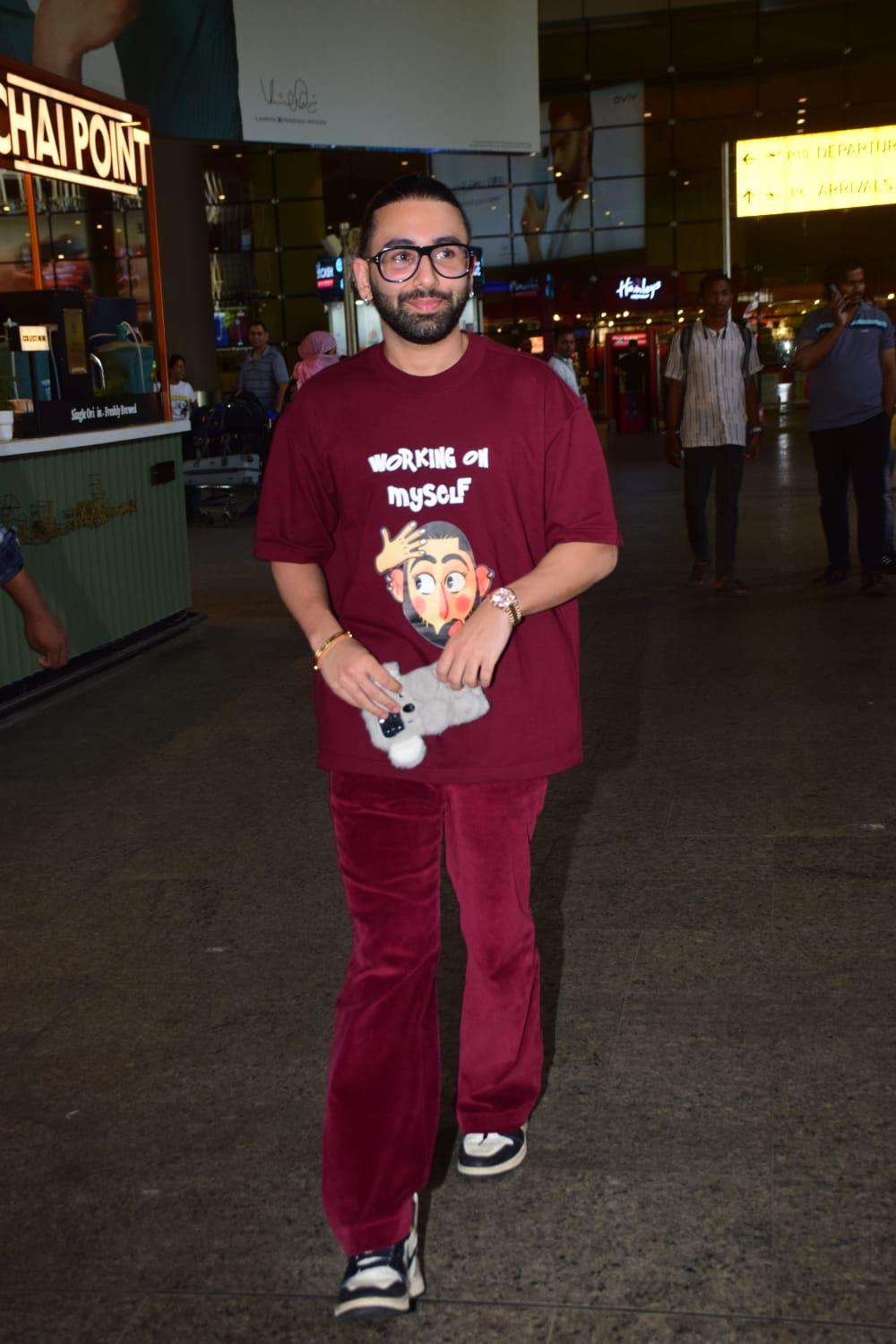 Orry was clicked at the Mumbai airport repping his eye-catching merch