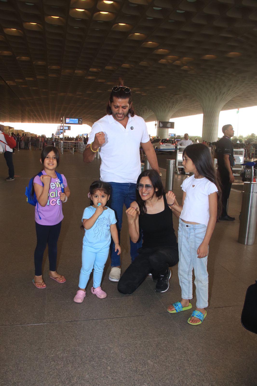 Karanvir Bohra was spotted with his adorable family at the airport today