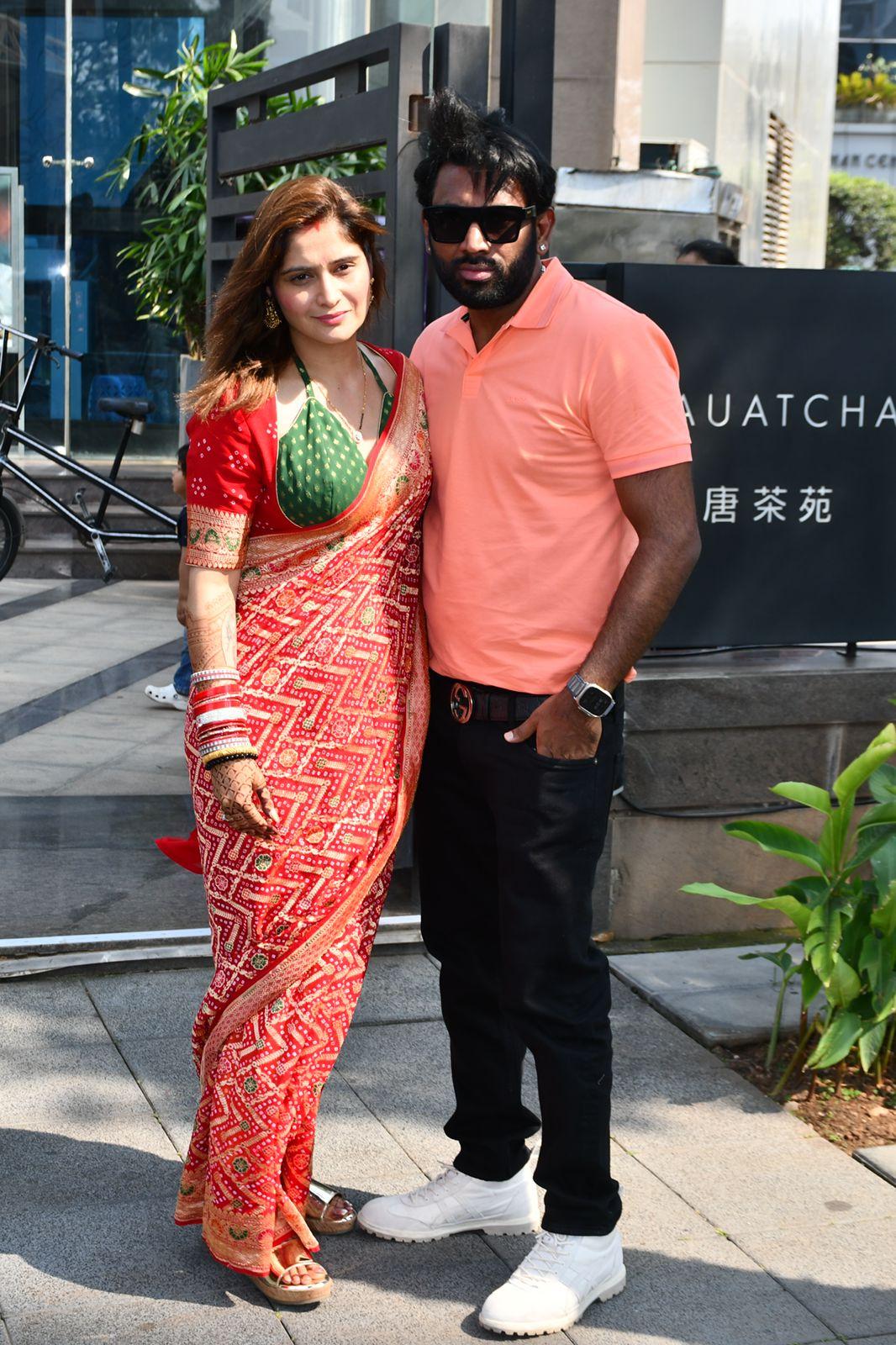 Newlyweds Arti Singh and Dipak Chauhan made their first appearance to the paps as a married couple today