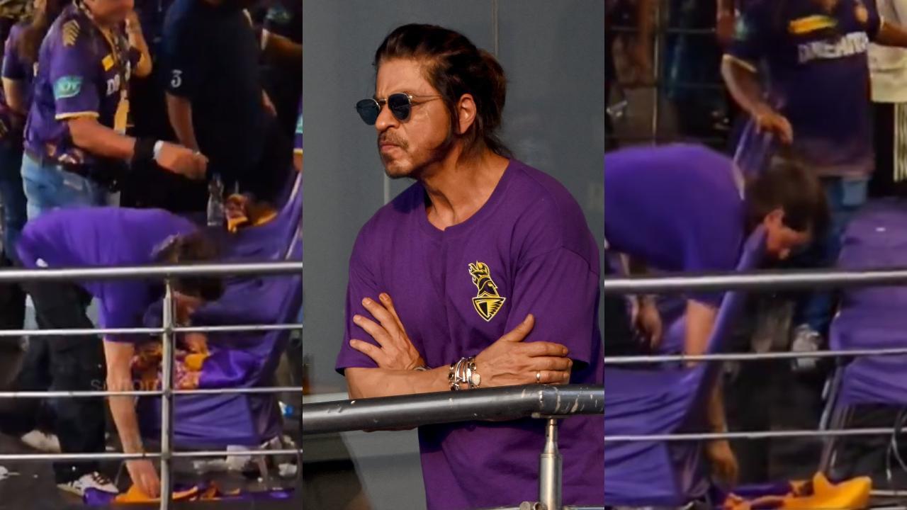 Shah Rukh Khan collects KKR flags dropped on the floor post IPL match