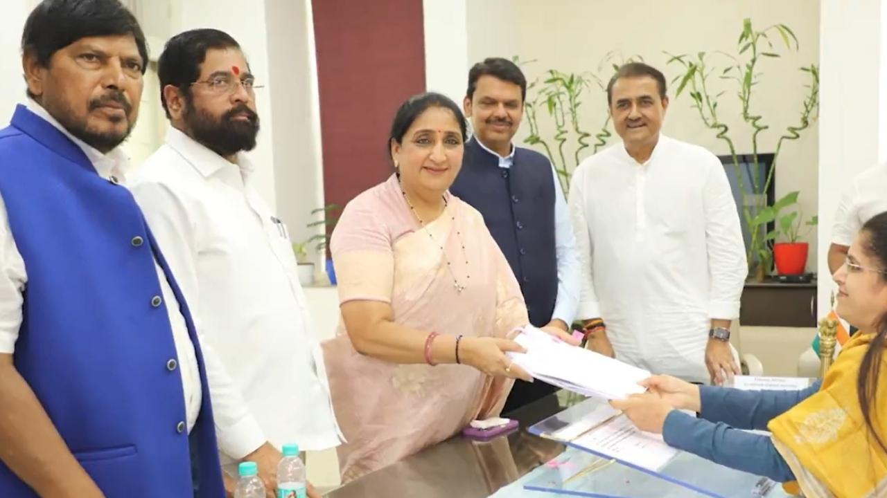 Sunetra Pawar filed her nomination on Thursday. Pic/X