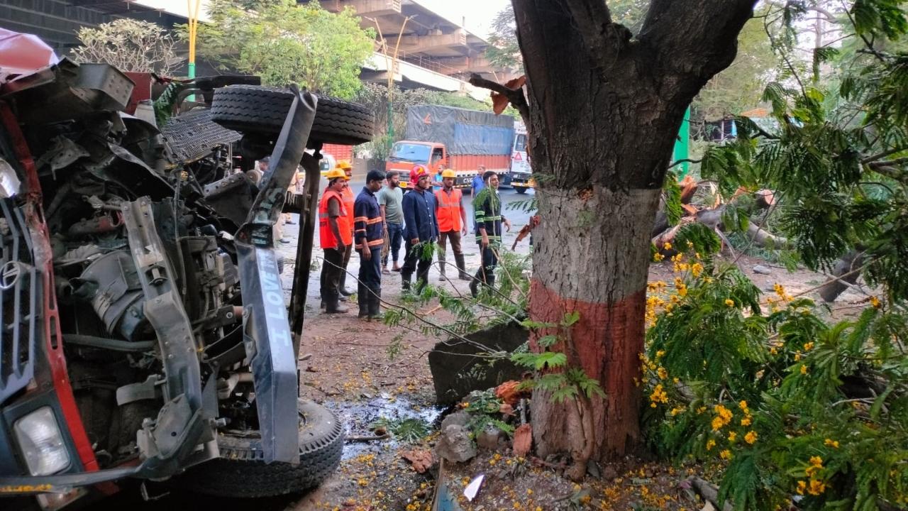 The truck carrying 10 tonnes of medicines was heading to Mumbai from Nagpur when the driver lost control of the vehicle and rammed into a tree, he said