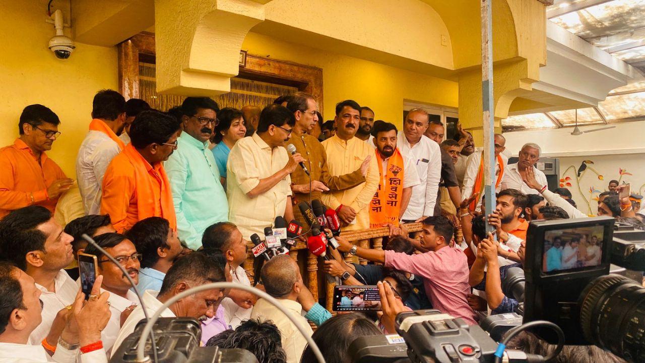 Following his induction into the party, Sanjay Raut was seen addressing the press at Matoshree in Mumbai. 