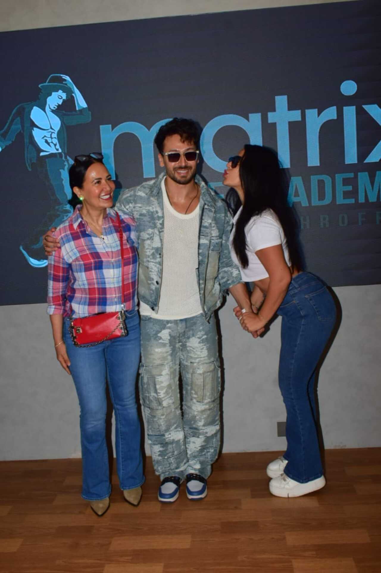 Tiger Shroff with his mother Ayesha and sister Krishna for the opening of Matrix Dance Academy