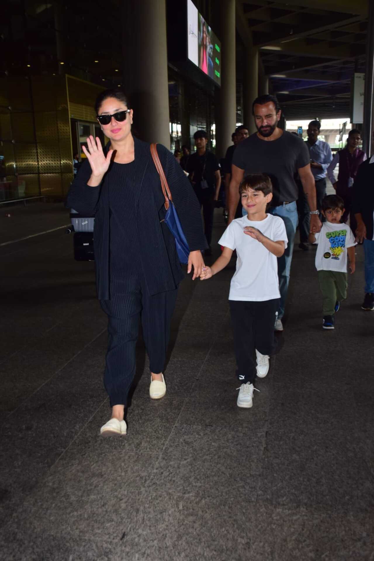 Bollywood actress Kareena Kapoor Khan was seen arriving back in India with her family after a month-long European vacation