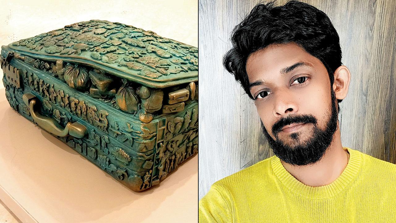 An artwork by Pawar at the exhibition (right) Rohan Pawar