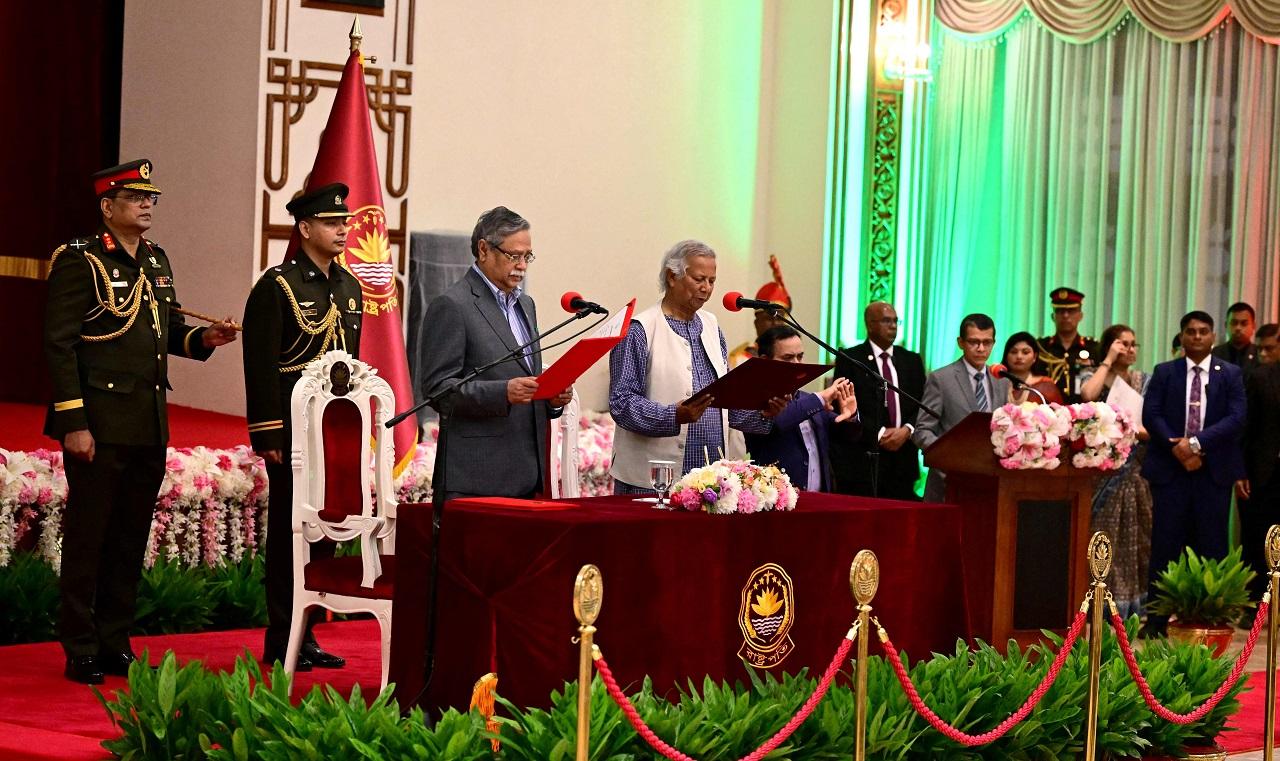 Bangladesh's figurehead President Mohammed Shahabuddin administered the oath to Yunus for his role as chief advisor, which is the equivalent to a Prime Minister