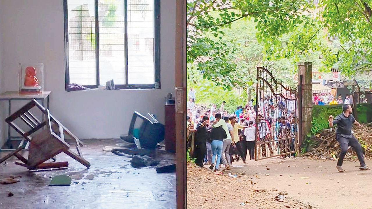 The protesters barge into school, throw stones; the vandalised school property