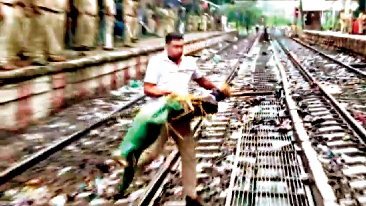 A still from a video shot by a commuter of the tracks after the agitation