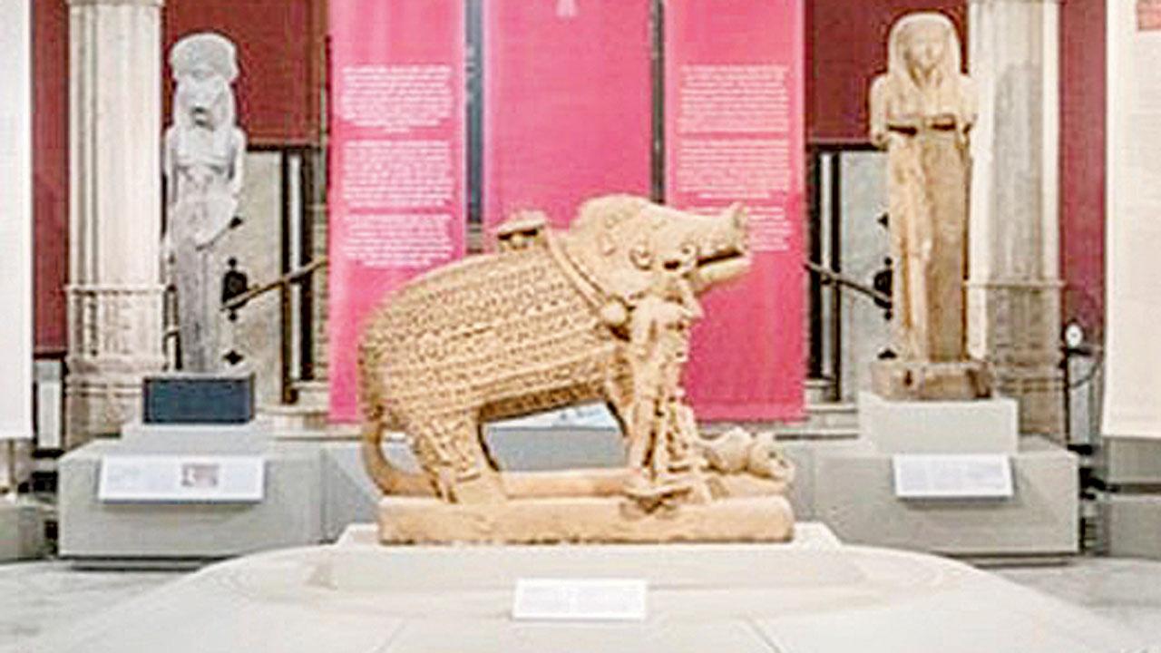 A view of the sculpture of Varaha (centre) on loan from the District Museum, Vidisha