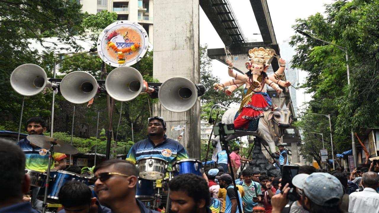 The 'Jijamata Nagar cha Raja' (Kalachowki) departs from a Parel workshop ahead of Ganesh Chaturthi, which will be celebrated on September 7 this year 