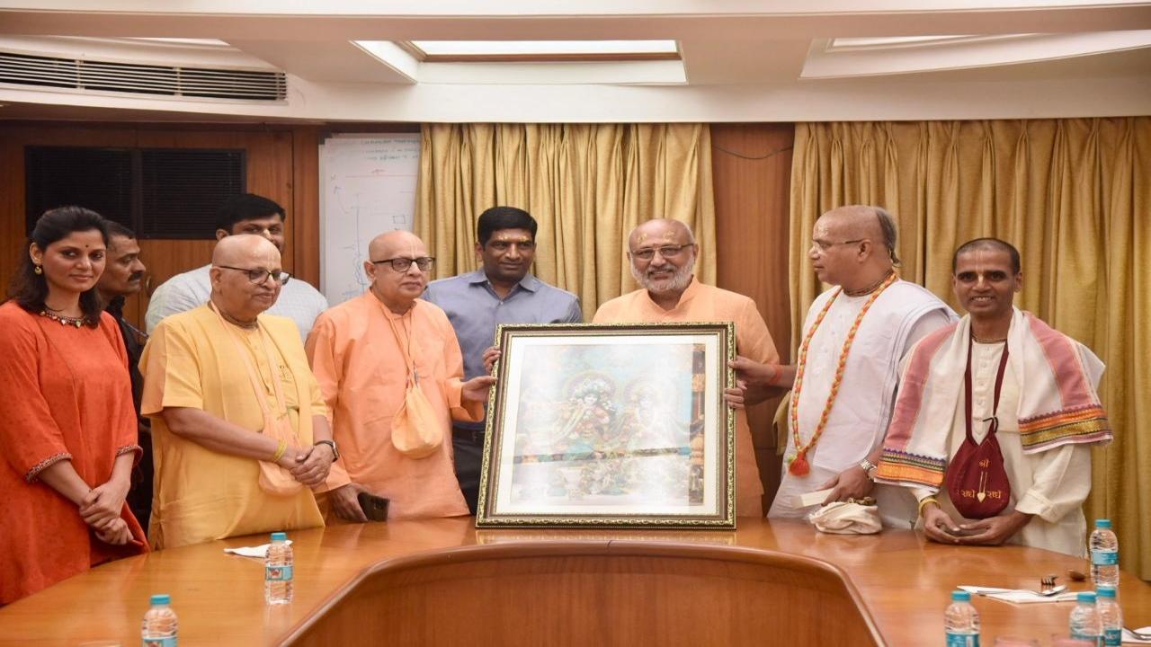 In a post on X, the Governor's official handle informed that President of Juhu ISKCON Brajhari Das, Zonal Secretary Devki Nandan Das, Director of Bhakti Vedant Institute Rasraj Das and Vice President Mukund Madhav Das were present along with CP Radhakrishnan