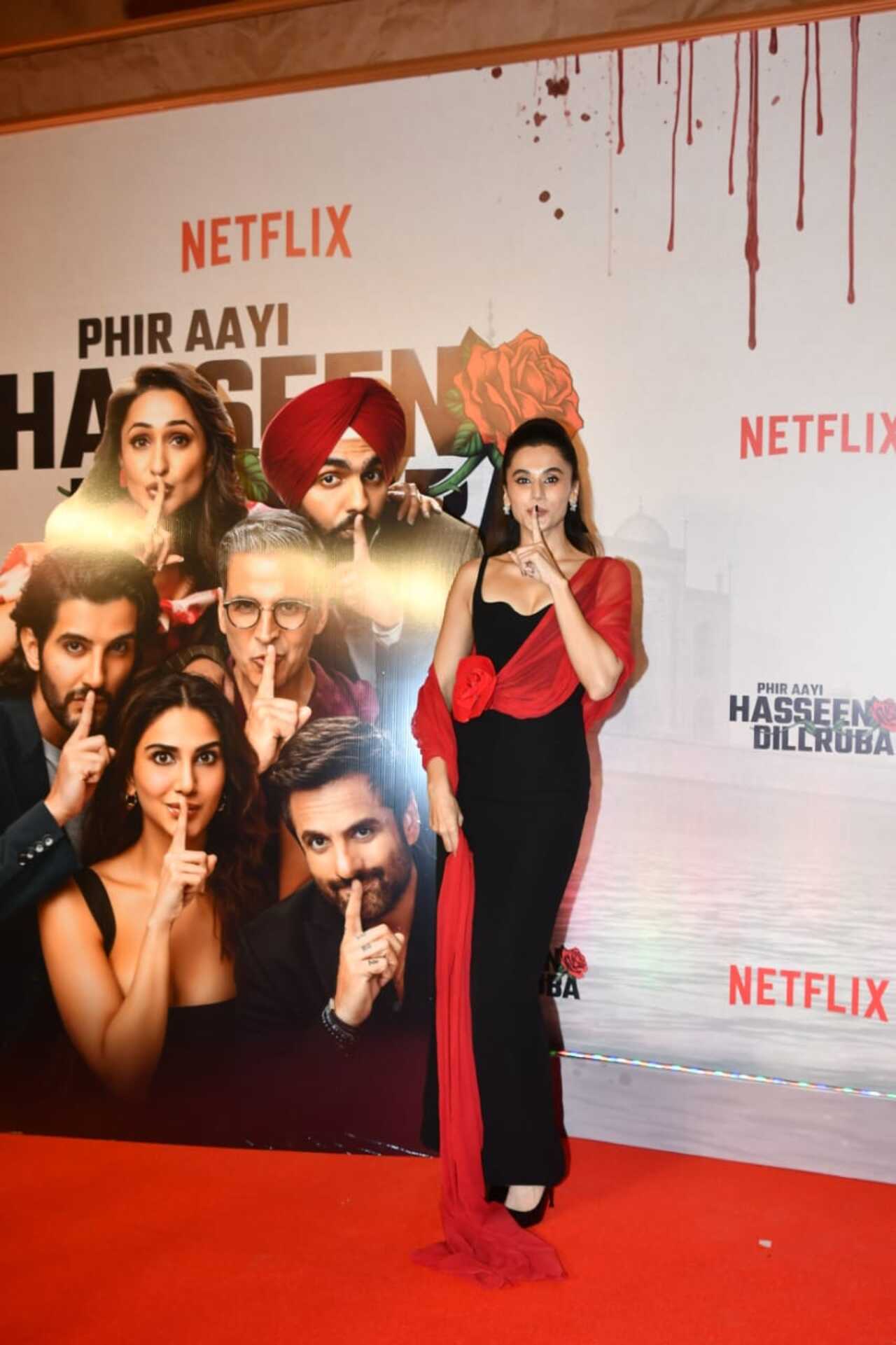 Taapsee Pannu stole hearts in a black gown with stylish red bow-like sash on her dress
