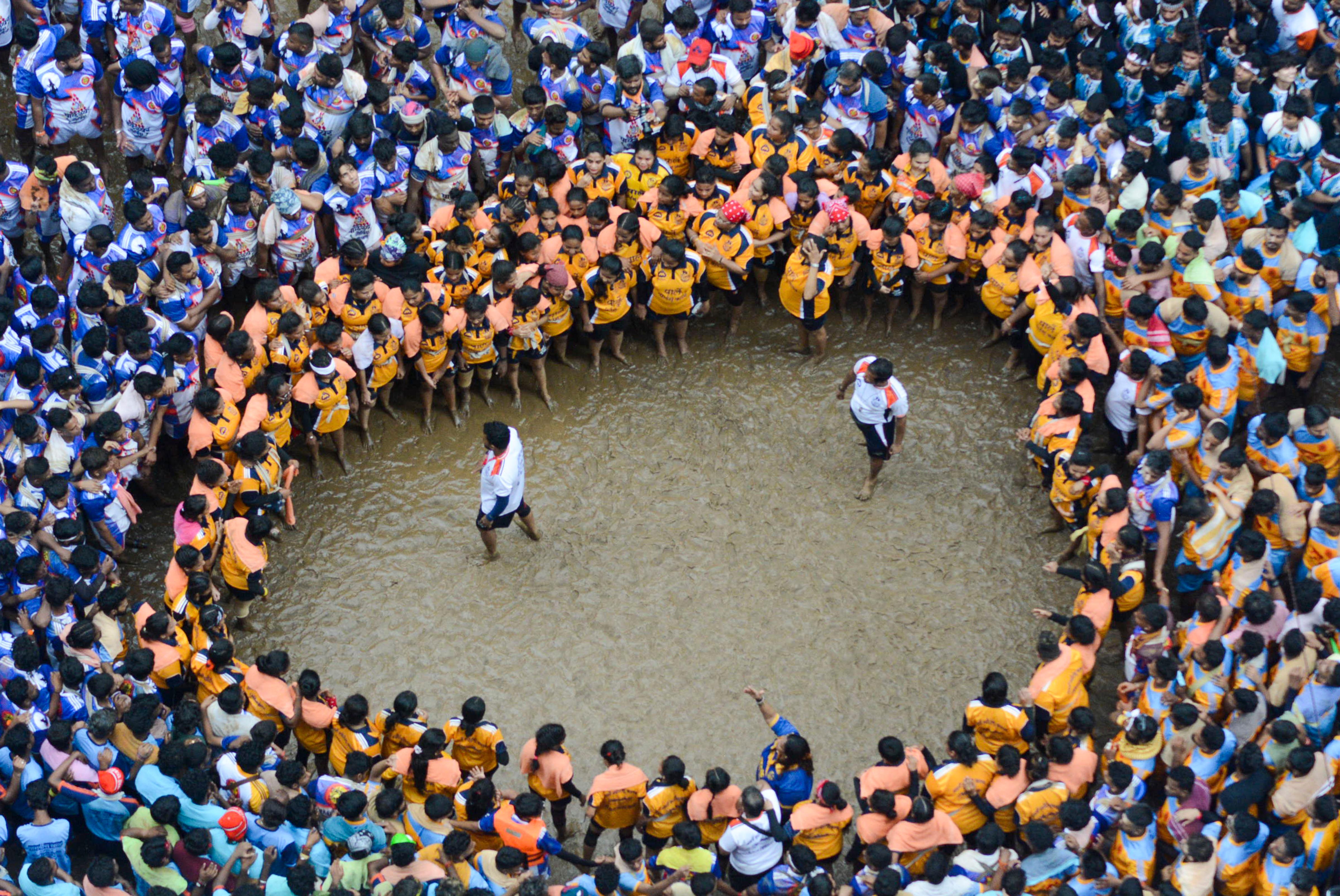 Govinda pathaks gather in Thane for a Dahi Handi event on Tuesday