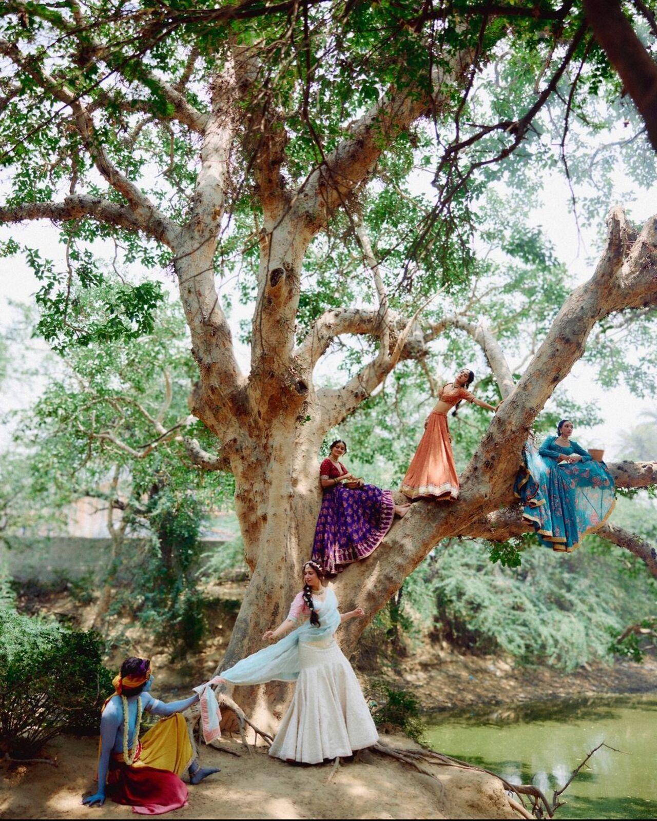 Tamannaah Bhatia looked breathtaking as she channeled her inner Radha. In this photoshoot she donned a stunning pastel-colored lehenga, intricately decorated with detailed designs
