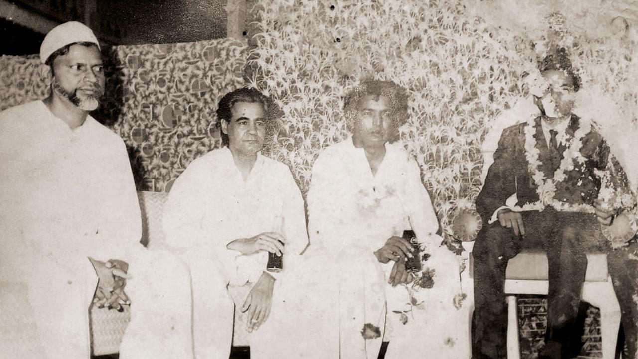Kaifi Azmi (third from left) with Ali Sardar Jafri (second from left) at a gathering in Madanpura