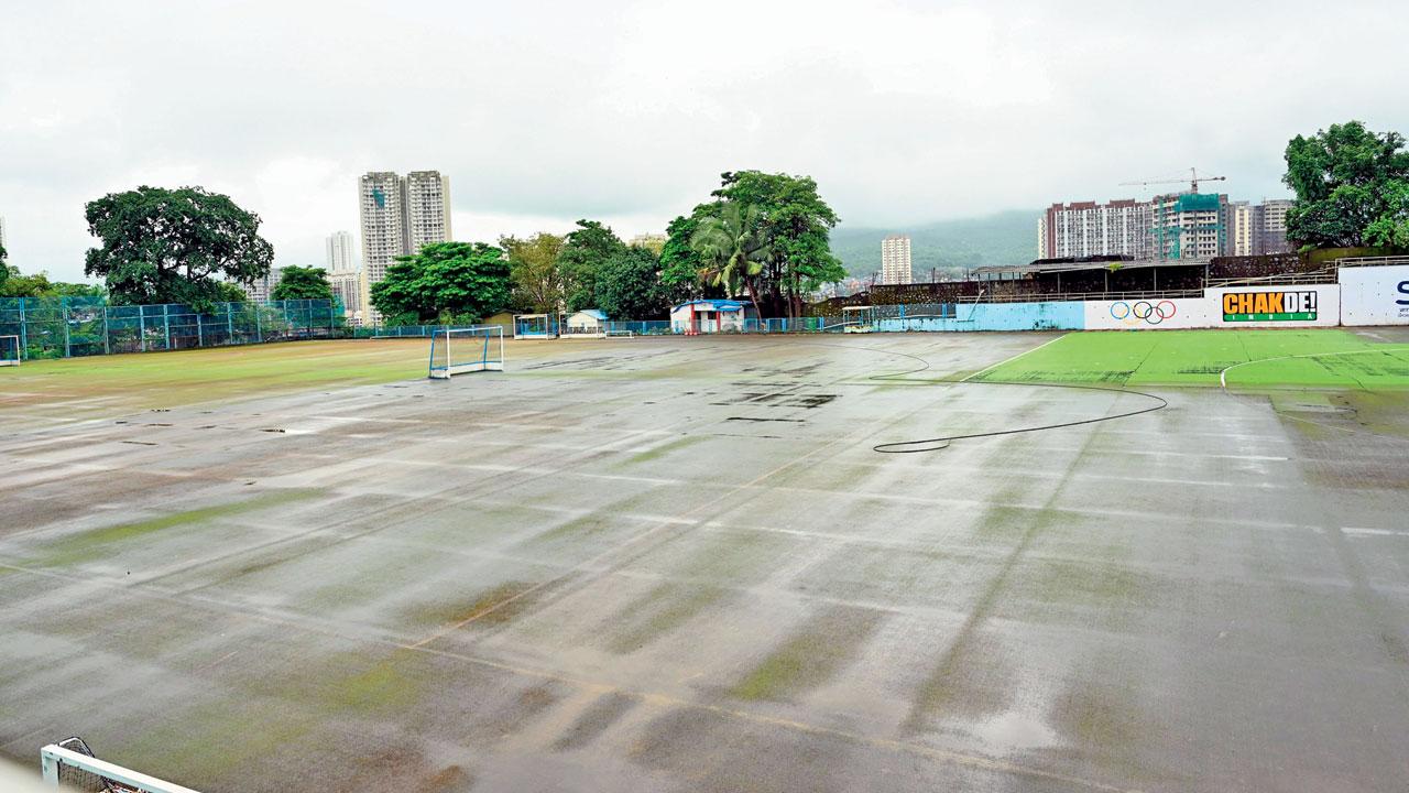 The worn out and unhygienic hockey turf at the Sports Authority of India campus in Kandivli