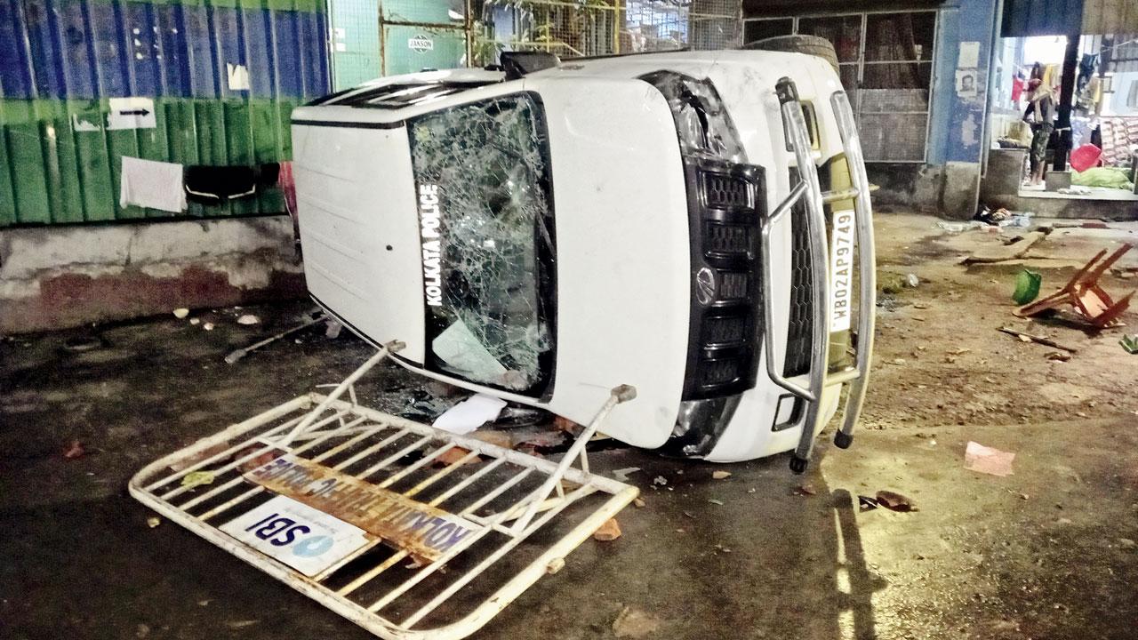 Vandalised police vehicle