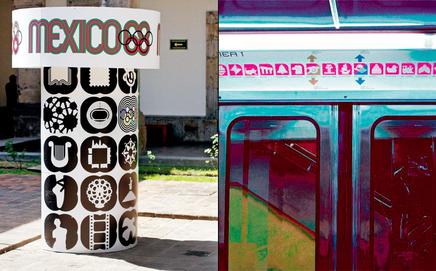 The logo and iconography of the 1968 Games (right) Metro icons