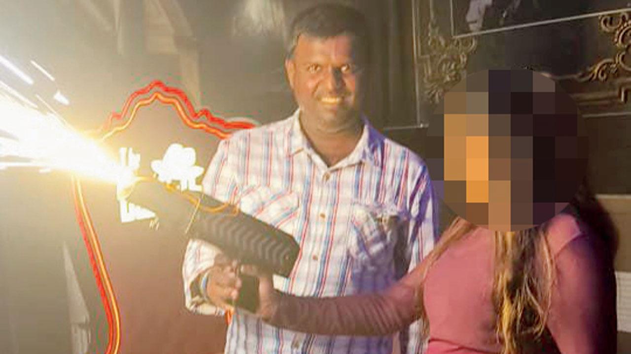 Muskan wields the pyro gun, an ‘entertainment’ that costs R3,000, inside the Godfather Club. Pic/Ashish Raje
