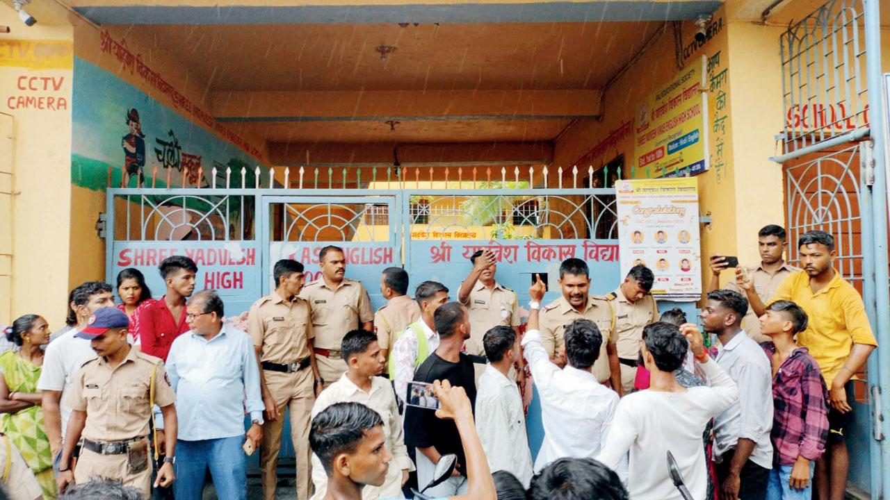 A protest in support of the survivor outside the school premises last week. PICS/HANIF PATEL 